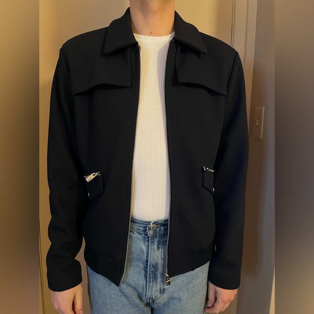Zara Man Navy Jacket with Silver Hardware